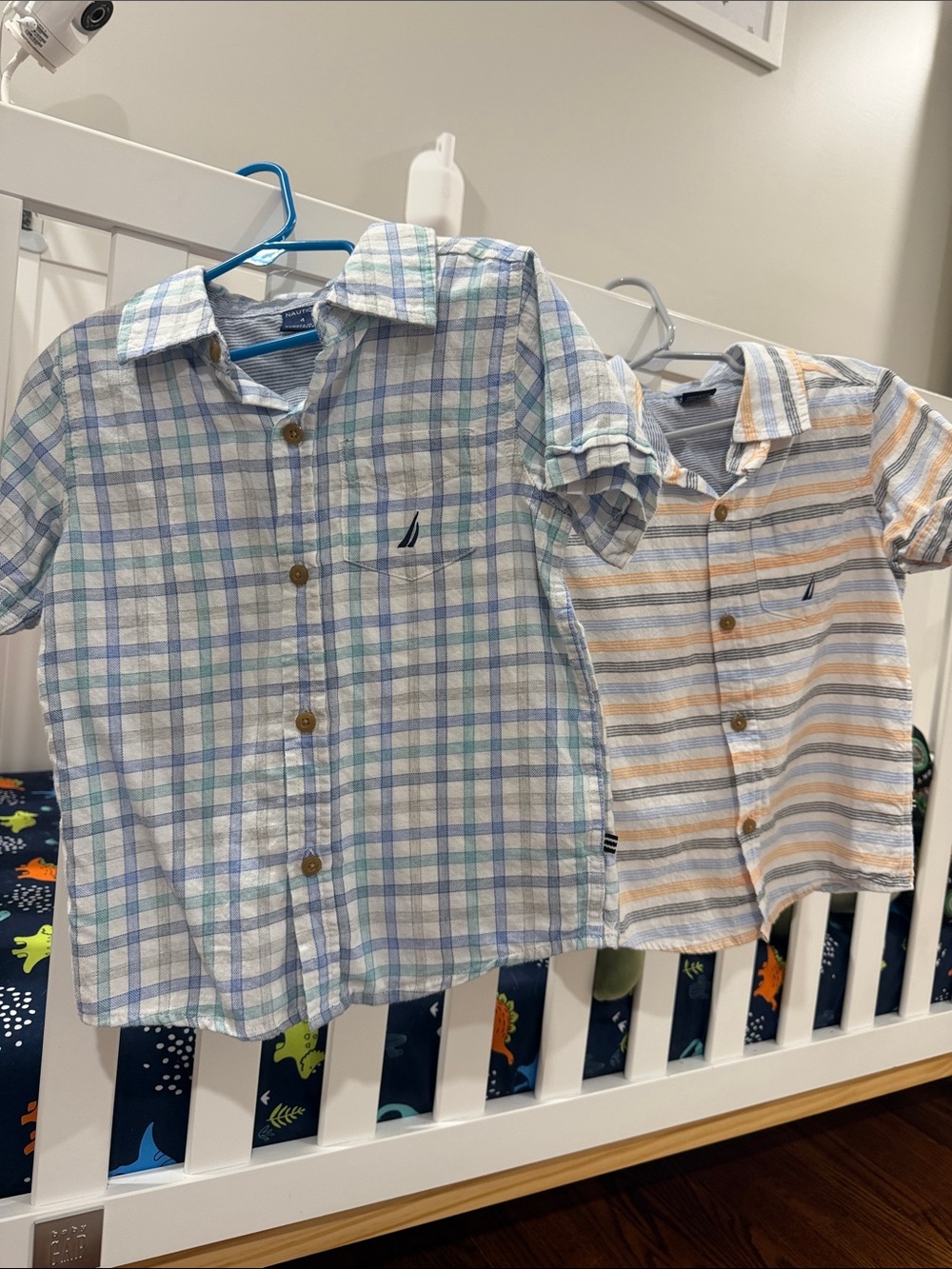 Nautica Short-Sleeve Button-Down Shirt in Blue, Green & Cream Plaid